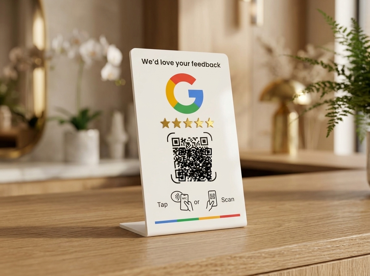 Google Review Table Stand — White